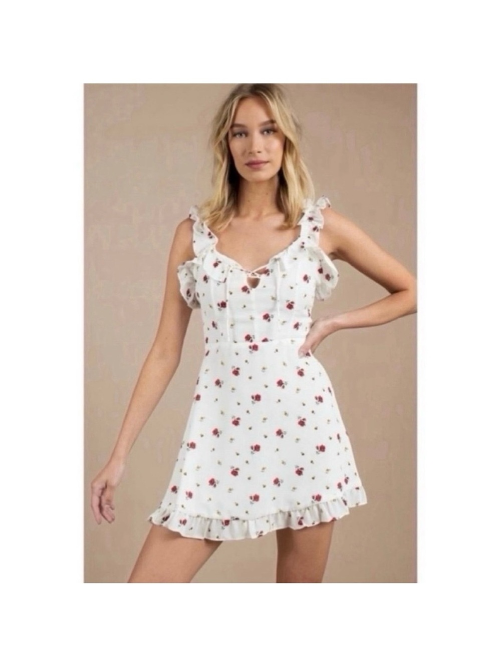 Lioness white floral picnic cottagecore summer spring ruffle mini dress